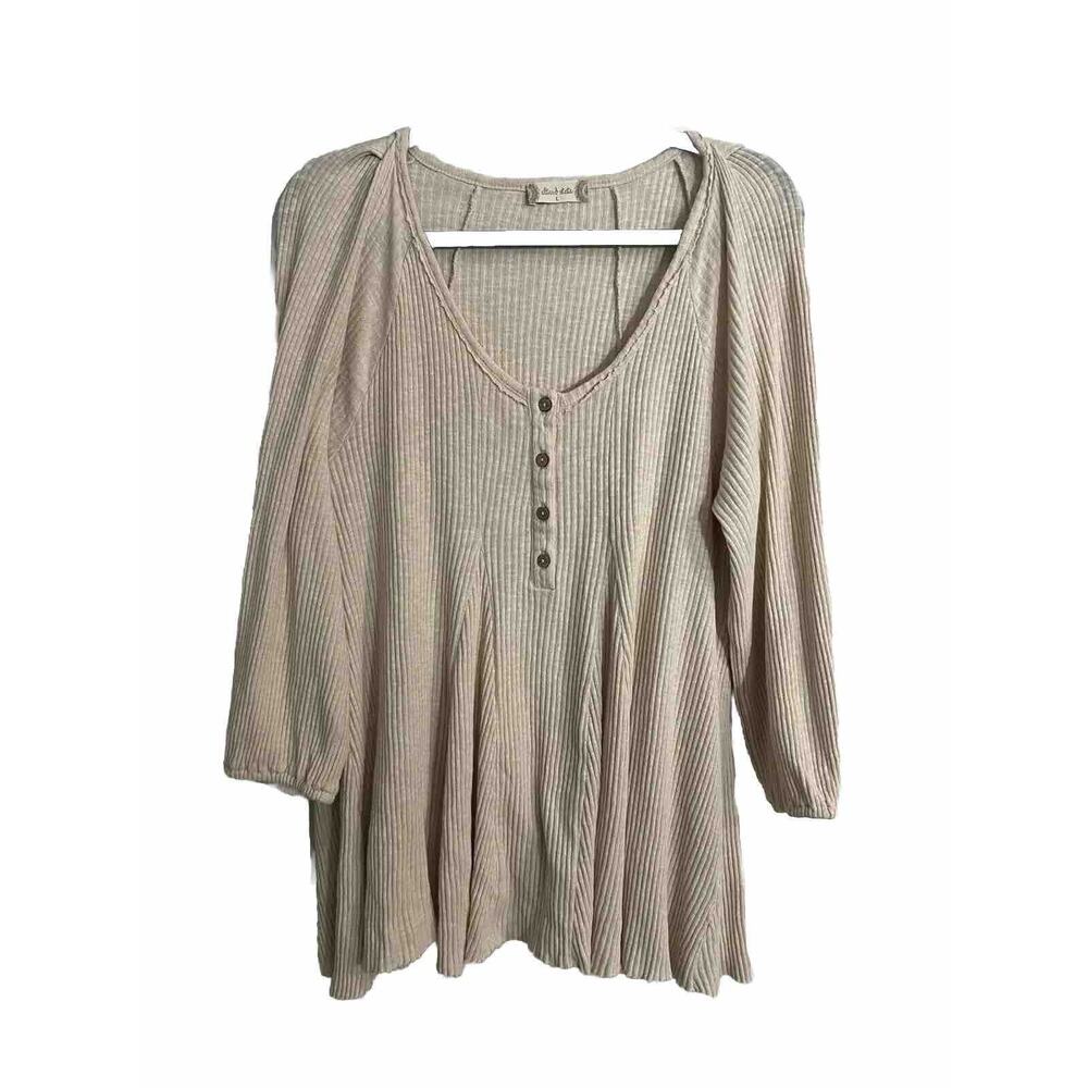 Altar’d state large blouse Cotton Shirt Buttons Flair Cream Ribbed Boho Bohemian